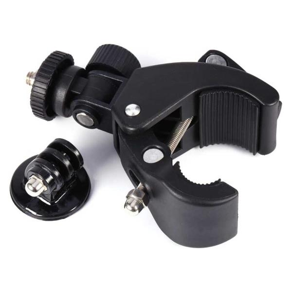 自転車カメラハンドルバークランプマウント＋アダプタセット カメラ用クランプマウント上の360°回転可能なオートバイハンドルバークリップ 1/4インチネジ 偏向防止 スマホ アクションカメラ デジカメ 一眼レフ モニター マイク LEDライト...