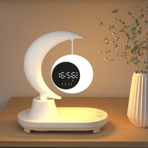 ７色調光機能を備えたLEDライト・Bluetoothスピーカー・デジタル時計・ワイヤレスQi充電機能・USB充電ポートを搭載した5in1卓上LEDライトです。高感度のタッチセンサーで、on/offスイッチボタン、調光ボタン、調色ボタン、タイ...