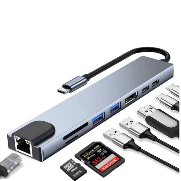 USB C ハブ 8in1 Type C ハブ 4K HDMIポート / LAN 100Mbps / SD&amp;TF カードリーダー / 100W PD充電 / USB 2.0 *1 + USB 3.0 *1 高速データ転送 タイプc ...