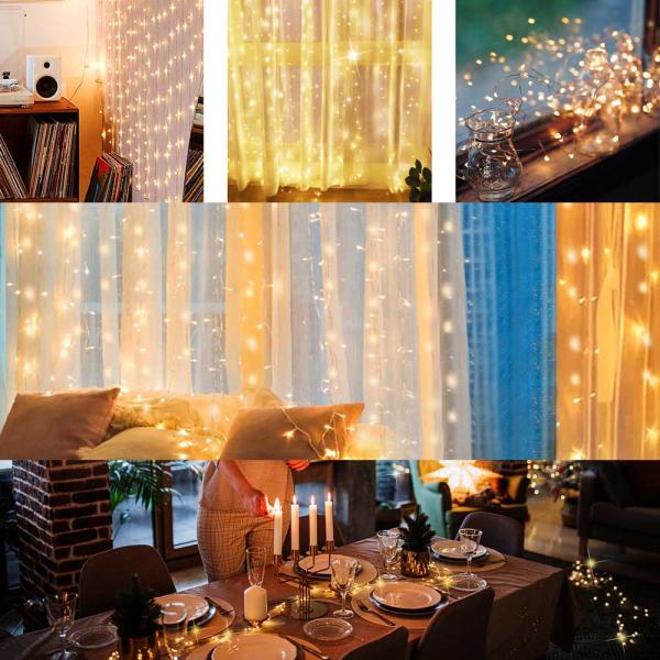 イルミネーションカーテンライト / 3m x 3m /  LED300球 / 8パターン点灯モード切替 / USB給電式  /イルミネーションライト / リモコン付き  / IP44防水