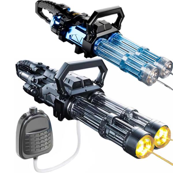 ダブルガトリングウォーターガン電動ウォーターガン 光る 水鉄砲 電動 連射模擬銃口炎灯&amp; 2.5L水リュック1.5時間航続 電動水鉄砲 超強力飛距離10m+ かいてんほうしゅつ 高速連発水鉄砲 子供から大人まで 水遊びおもちゃ 水鉄...