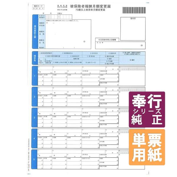 OBC奉行サプライ 単票被保険者月額変更届 単票 A4タテ 200枚（5163）