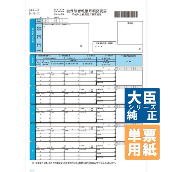 応研大臣サプライ 社会保険月額変更届 A4タテ 単票 200枚(KY-357)