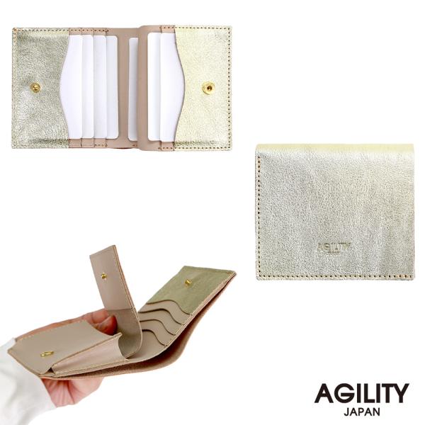 二つ折り財布 ミニ財布 フラップ ホック レディース 金 銀 ゴールド シルバー 革 レザー 日本製 AGILITY affa アジリティアッファ ヴァ―グ