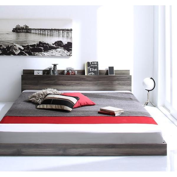 シングルベッド 棚・コンセント・マットレス付き フロアベッド