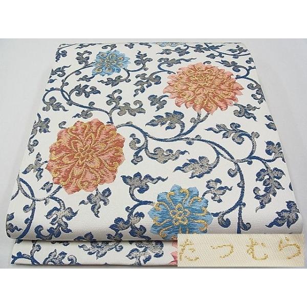 平和屋本店□極上 龍村美術織物 たつむら 六通柄 本袋帯 唐織 青釉紅花  