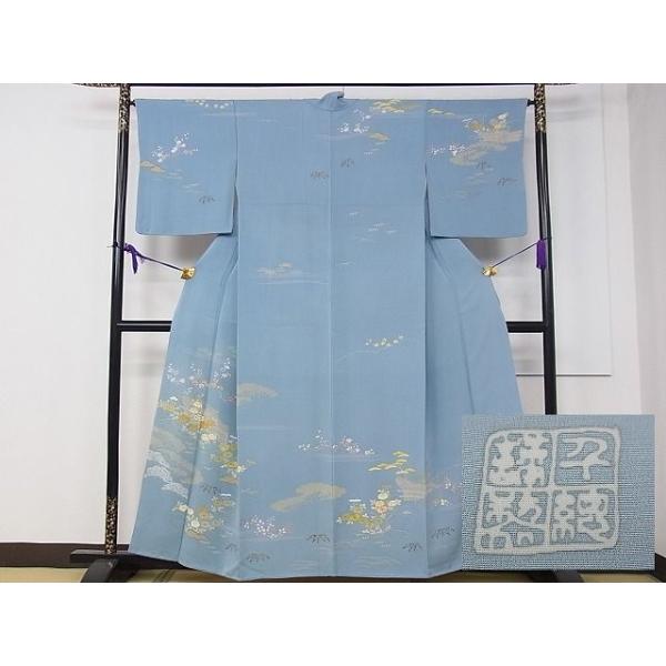 平和屋本店□極上 創業460年・千總 訪問着 刺繍 草花文 金彩 逸品  