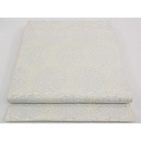 平和屋本店□極上 本場筑前博多織 八寸名古屋帯 吉祥花文 銀糸 逸品  