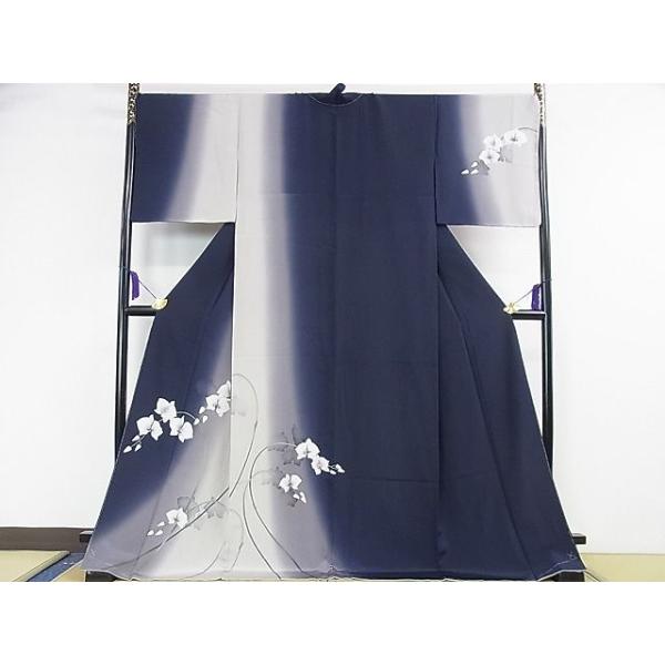 平和屋本店□極上 訪問着 薔薇 バラ 暈し染め 黒地 銀通し地 