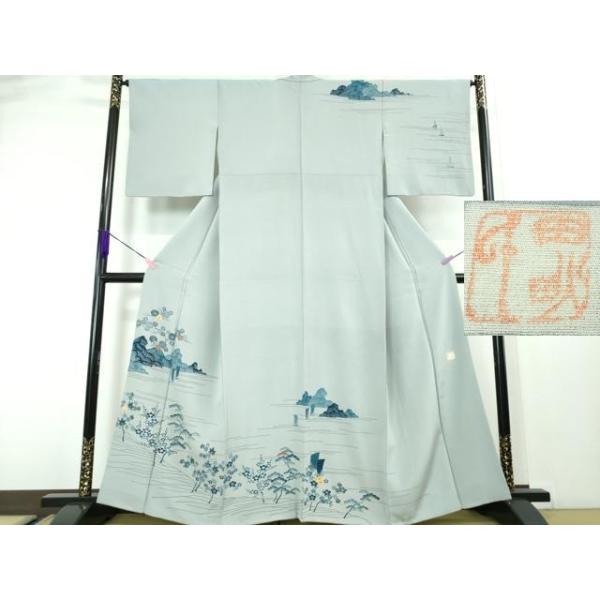 平和屋本店□極上 人間国宝 五代 田畑喜八 訪問着 駒刺繍 風景舟花文  