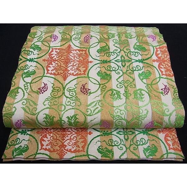 平和屋本店□最高級 龍村平蔵製 本袋帯 間道手葡萄唐草 金糸 逸品  