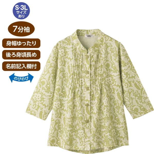7分袖 ワンタッチテープ ピンタック ブラウス シニア 婦人  レディース トップス 高齢 春夏 822137