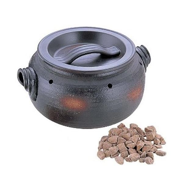 三鈴陶器 石焼きいも鍋「いも太郎」 天然石500g付　鍋　焼き芋 ブラウン