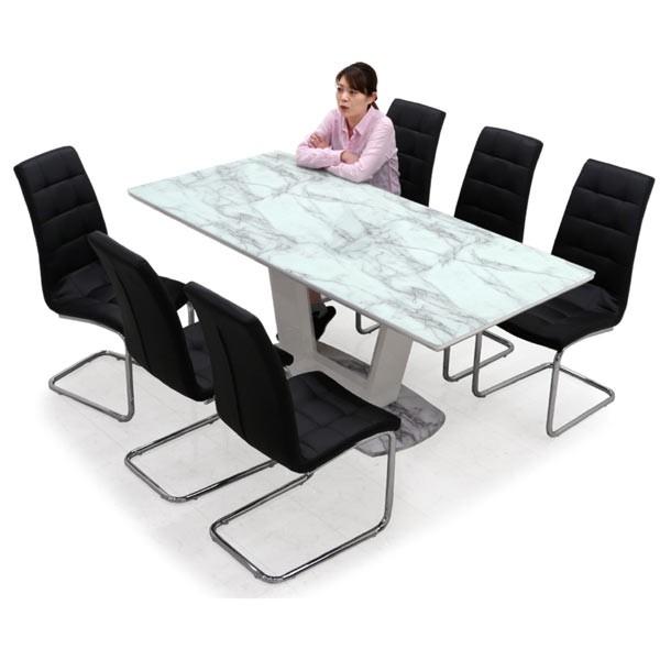 大理石風 ダイニングテーブルセット 6人 7点 おしゃれ モダン : 家具