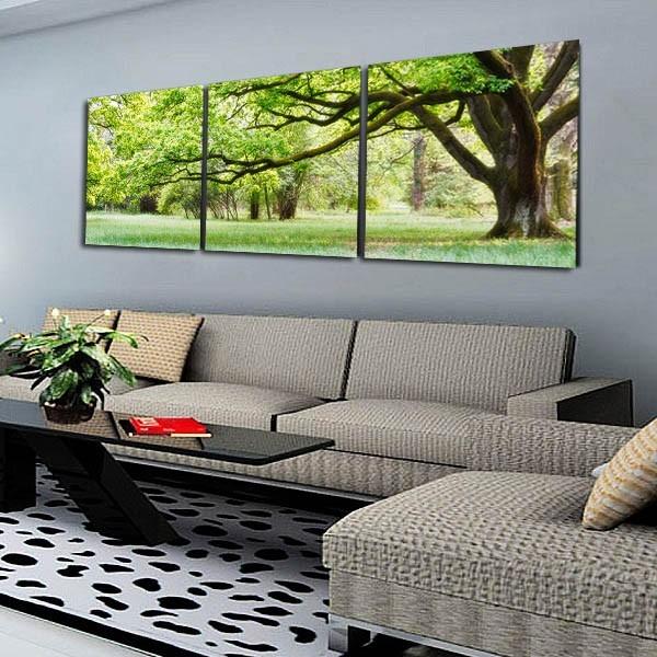 40×40cm アートパネル フレーム絵画 油絵風 3枚セット (大木 ナチュラルグリーン) 壁掛け インテリア絵画 ウォールデコ 自然風景