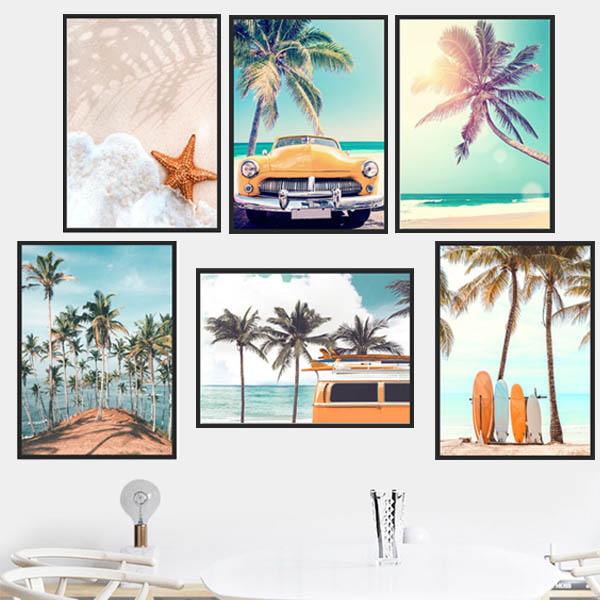 単品 33×43cm アートパネル 枠付き フレーム絵画 サーフボード 海岸