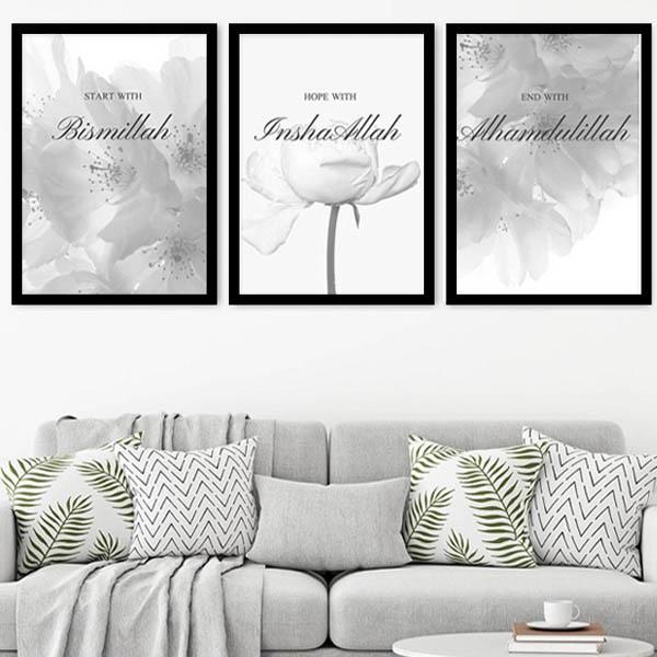 3枚セット 33×43cm アートパネル 枠付き フレーム絵画 モノクロ ローズ