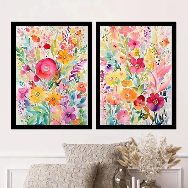 2枚セット 33×43cm 額入り アートポスター 枠付き フレーム絵画 野花