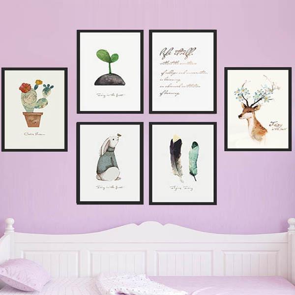 単品 28×33cm アートパネル 枠付きフレーム絵画 水彩画 北欧風 鹿