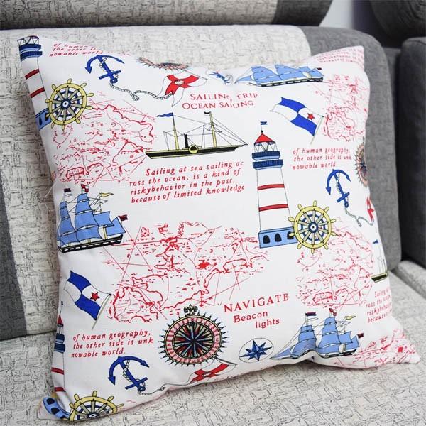 2点以上で送料無料 インテリア クッションカバー マリン柄 海 灯台 地図 ポップ 北欧 リネン 綿混合 おしゃれ 抱き枕カバー Cs 070 Peachyshop 通販 Yahoo ショッピング