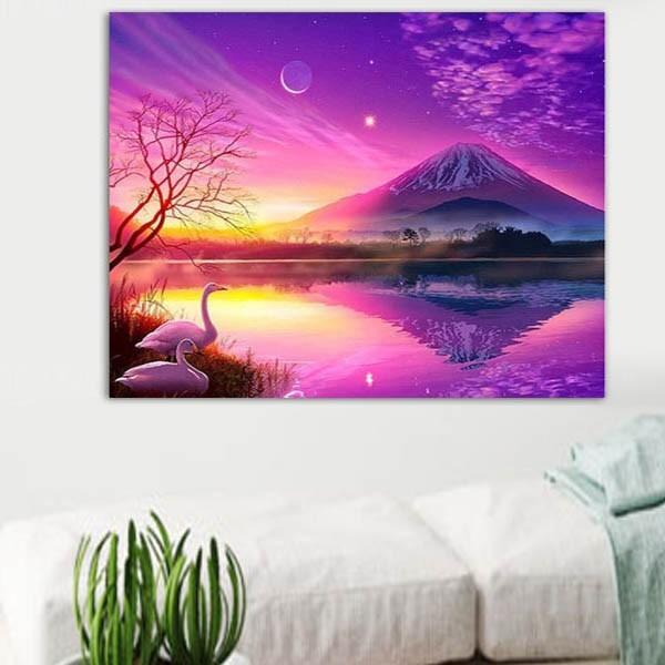 上級者向け フル ダイヤモンド刺繍 キット ビーズ刺繍 夕焼け 富士山 湖畔 白鳥 モザイクアート パズルアート リハビリ Ds 092 Peachyshop 通販 Yahoo ショッピング