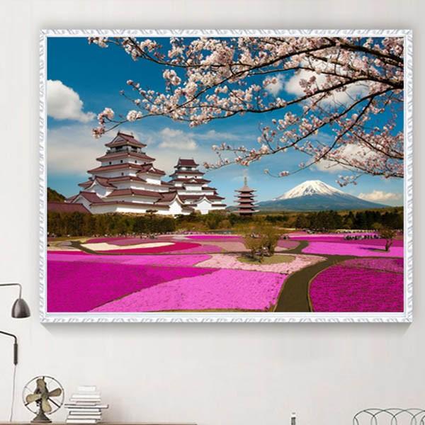 上級 フル ダイヤモンドアート キット ビーズ刺繍 富士山 芝桜 若松城
