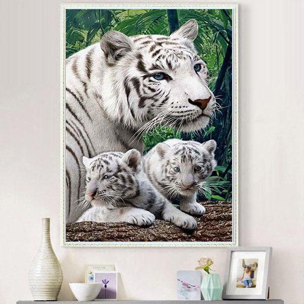 中級 フル ダイヤモンドアート キット ビーズ刺繍 ホワイトタイガー 虎