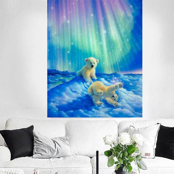 中級 フル ダイヤモンドアート キット ビーズ刺繍 オーロラ 白熊