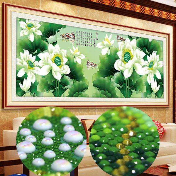 ダイアモンドアート　ハスと月 大型サイズ 上級者向け フル ダイヤモンドアート キット ビーズ