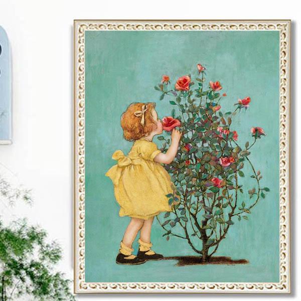 中級 フル ダイヤモンドアート キット ビーズ刺繍 女の子と薔薇 ローズ