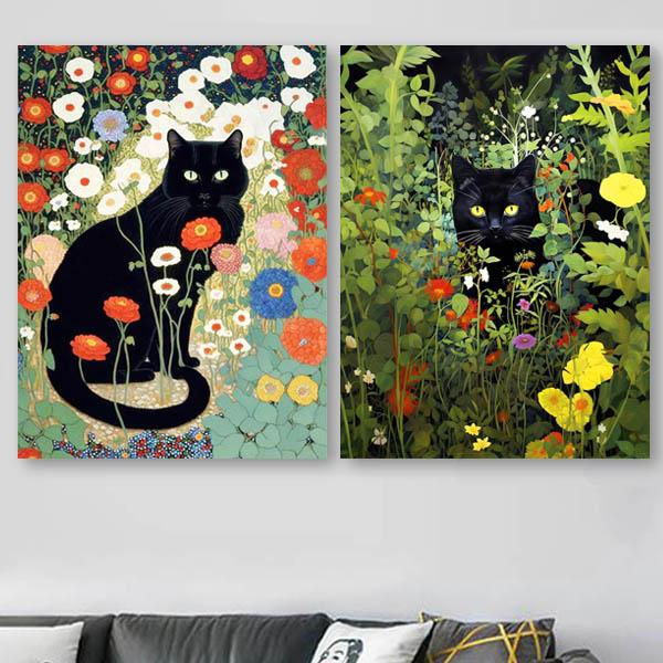 風景画 黒猫と庭のアート 中級 フル ダイヤモンドアート キット ビーズ刺繍 クリムト ガーデン