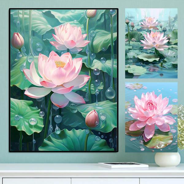 中級 フル ダイヤモンドアート キット ビーズ刺繍 蓮 スイレン