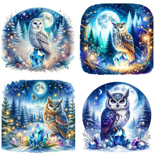 フクロウ 布製アート 初級 フル ダイヤモンドアート キット ビーズ刺繍 幻想的