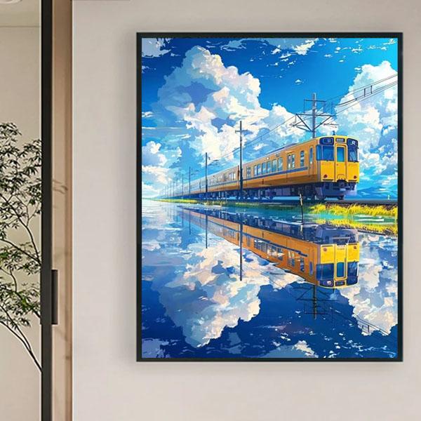 準上級 フル ダイヤモンドアート キット ビーズ刺繍 電車 田園風景