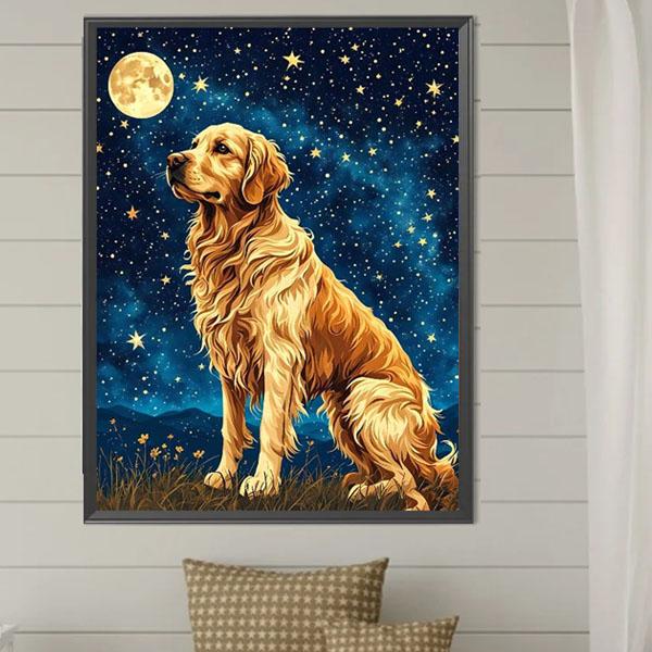 中級 フル ダイヤモンドアート キット ビーズ刺繍 ゴールデンレトリーバー 犬 星月夜 モザイクアート リハビリ 趣味 絵画 カラービーズ