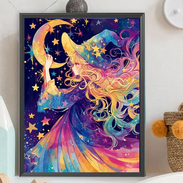 中級 フル ダイヤモンドアート キット ビーズ刺繍 魔女 虹色 ウィッチ