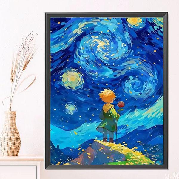 中級 フル ダイヤモンドアート キット ビーズ刺繍 星の王子様 星月夜風 男の子と薔薇 モザイクアート リハビリ 趣味 絵画 カラービーズ