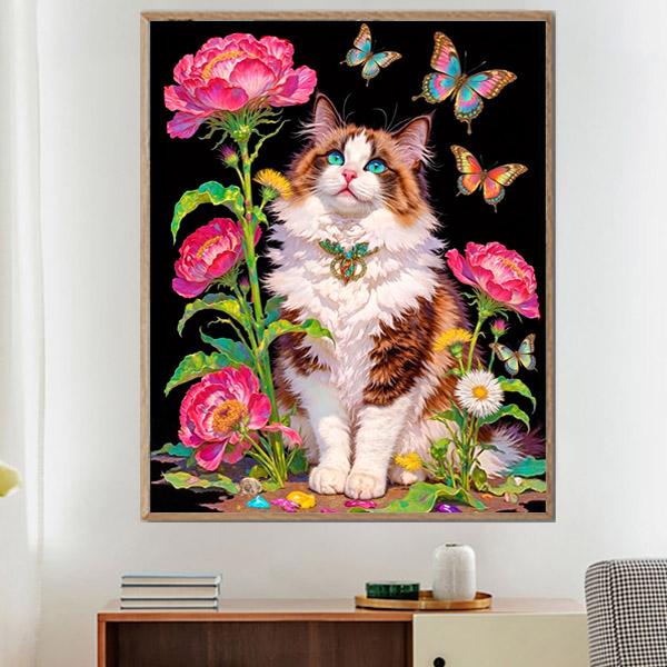 準上級 フル ダイヤモンドアート キット ビーズ刺繍 ラグドール 猫 薔薇 シャクヤク 蝶 華やか モザイク パズル リハビリ 趣味 絵画 カラービーズ