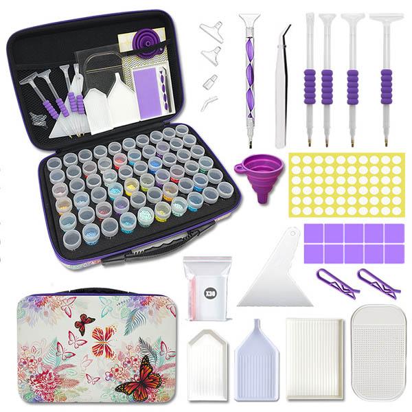 ダイヤモンドアート 作成ツール 工具入れ 収納箱 バタフライ柄 ビーズ