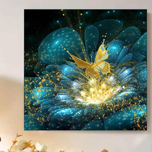 初級 フル ダイヤモンドアート キット ビーズ刺繍 幻想的 花と蝶 光