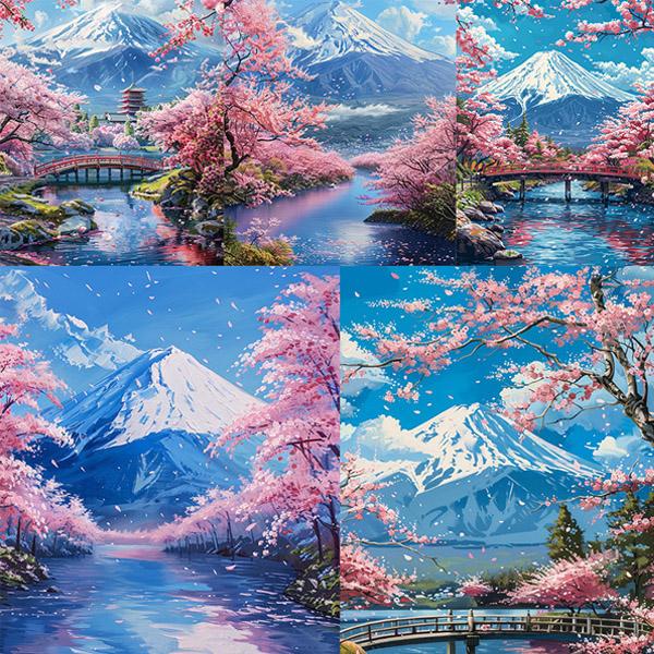 風景画 ビーズ刺繍 長方形 中級 フル ダイヤモンドアート キット ビーズ刺繍 富士山 満開の桜