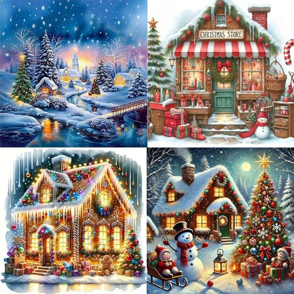 大型　アート　クリスマス 初級 フル ダイヤモンドアート キット ビーズ刺繍 クリスマス ライト