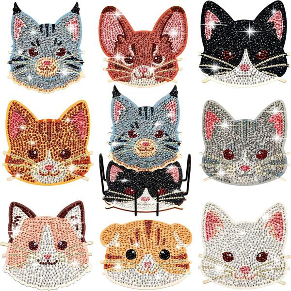 ウッドコースター 制作キット ダイヤモンドアート 8枚 ネコ 猫 三毛猫