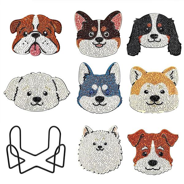 ウッドコースター 制作キット ダイヤモンドアート 8枚 犬 ドッグ
