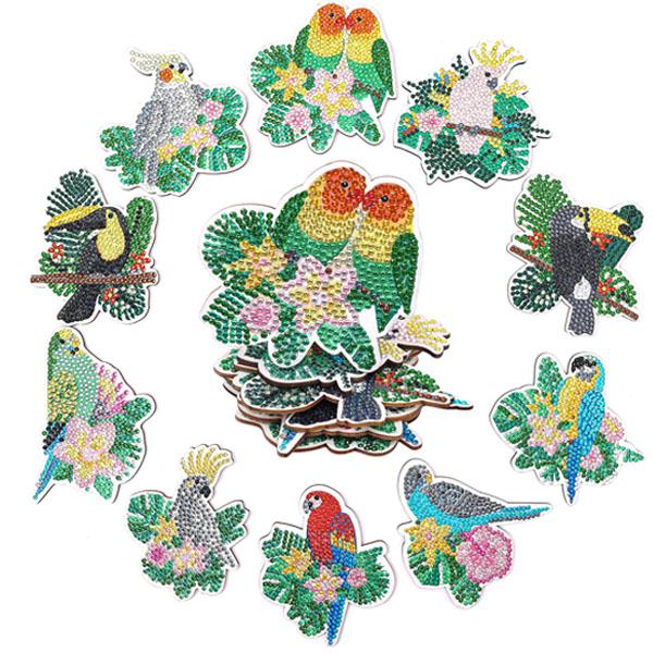ウッドコースター 制作キット ダイヤモンドアート 10枚 南国 鳥 バード