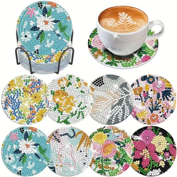 コースター 制作キット ダイヤモンドアート 8枚 北欧風 花柄