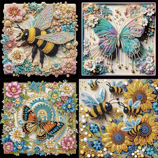 ラインストーンビーズ ハーフ ダイヤモンドアート 刺繍キット 蜂 ヒマワリ ミツバチ 蝶 キラキラ モザイクアート パズルアート リハビリ 趣味 絵画