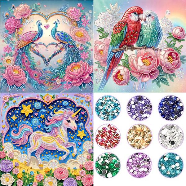 ラインストーンビーズ ハーフ ダイヤモンドアート 刺繍キット 幻獣 ペガサス クジャク インコ モザイクアート パズルアート リハビリ 趣味 絵画