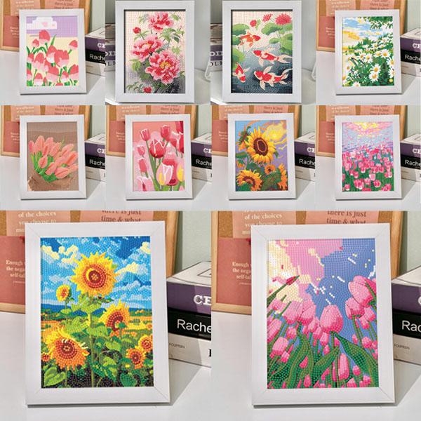 木製フレーム付き ダイヤモンドアート 刺繍キット 花 フラワー