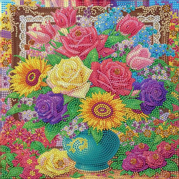 内フレーム付き ラインストーン フル ダイヤモンドアート 刺繍キット 花 ブーケ 花束 ひまわり 薔薇 パズルアート リハビリ 趣味 絵画